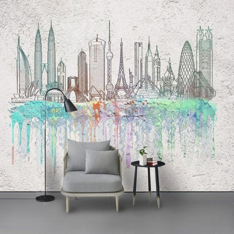 Modern watercolor city silhoue - Commercial Wallpaper Printing 评论和价格