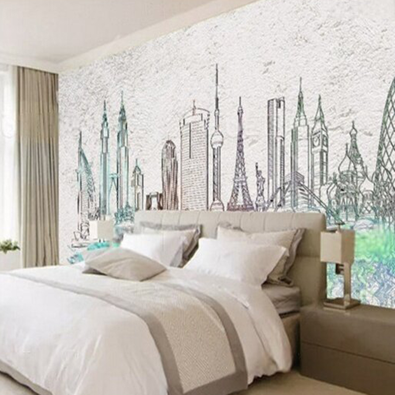 Modern watercolor city silhoue - Commercial Wallpaper Printing 评论和价格