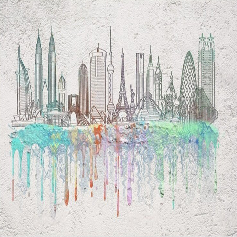 Modern watercolor city silhoue - Commercial Wallpaper Printing 评论和价格